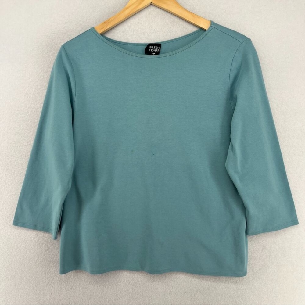 Eileen Fisher Round Neck 3/4 Sleeve 100% Cotton Ocean Blue Tee Shirt, Women’s XL - Picture 15 of 16